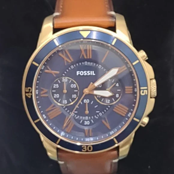 🌼Fossil Grant Sport Chronograph Luggage Leather Watch